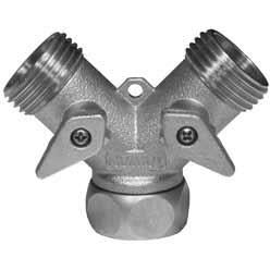 BRASS "Y" SHAPE GARDEN HOSE CONNECTOR WITH TWO WAY SHUT OFF - Fast Fittings