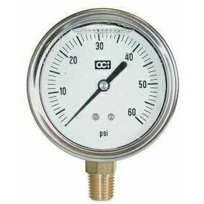 2-1/2" FACE 1/4" LOWER MOUNT LIQUID FILLED GAUGE - STAINLESS CASE - Fast Fittings